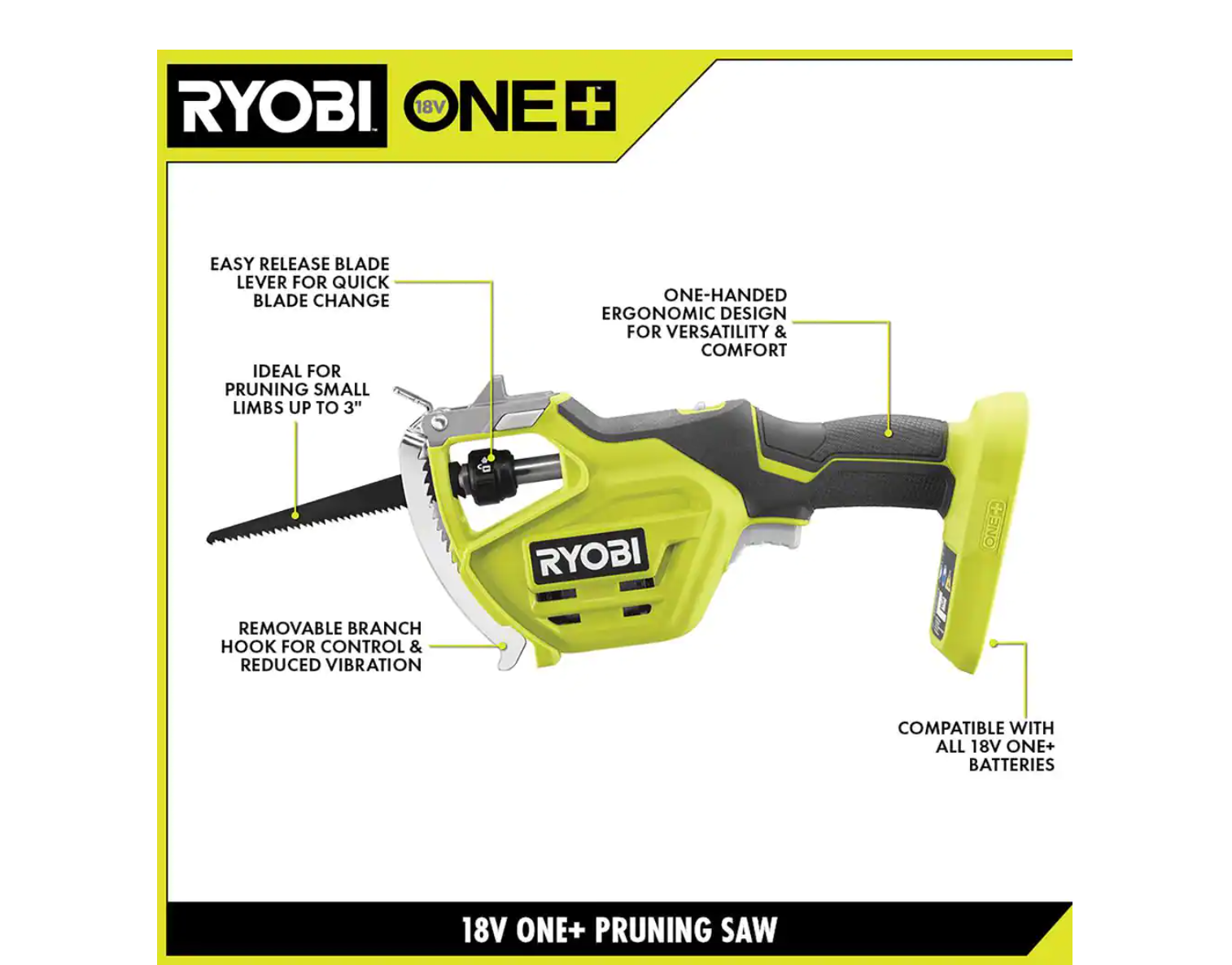 RYOBI P2503BTL ONE+ 18V Electric Cordless Pruning Reciprocating Saw (Tool Only)