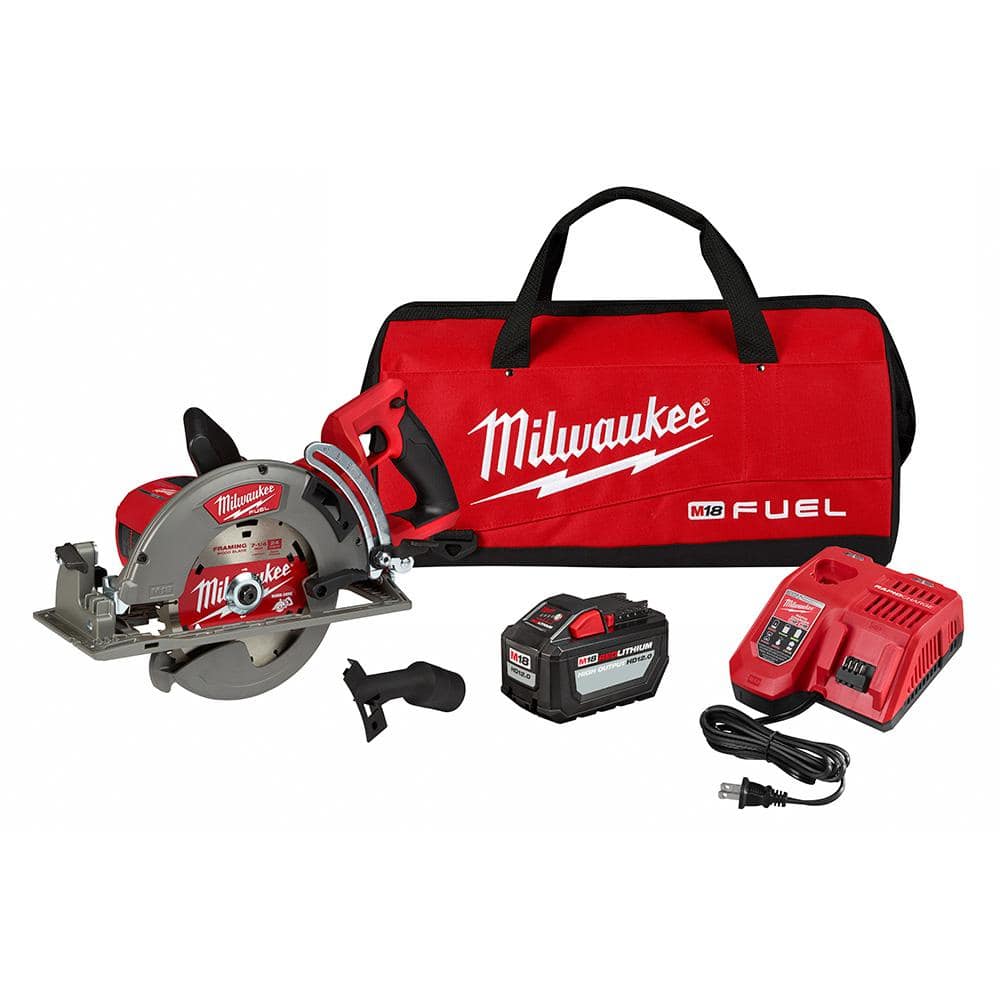 Milwaukee M18 FUEL 18V 7-1/4 in. Lithium-Ion Cordless Rear Handle Circular Saw Kit with 12.0 Ah Battery and Rapid Charger 2830-21HD