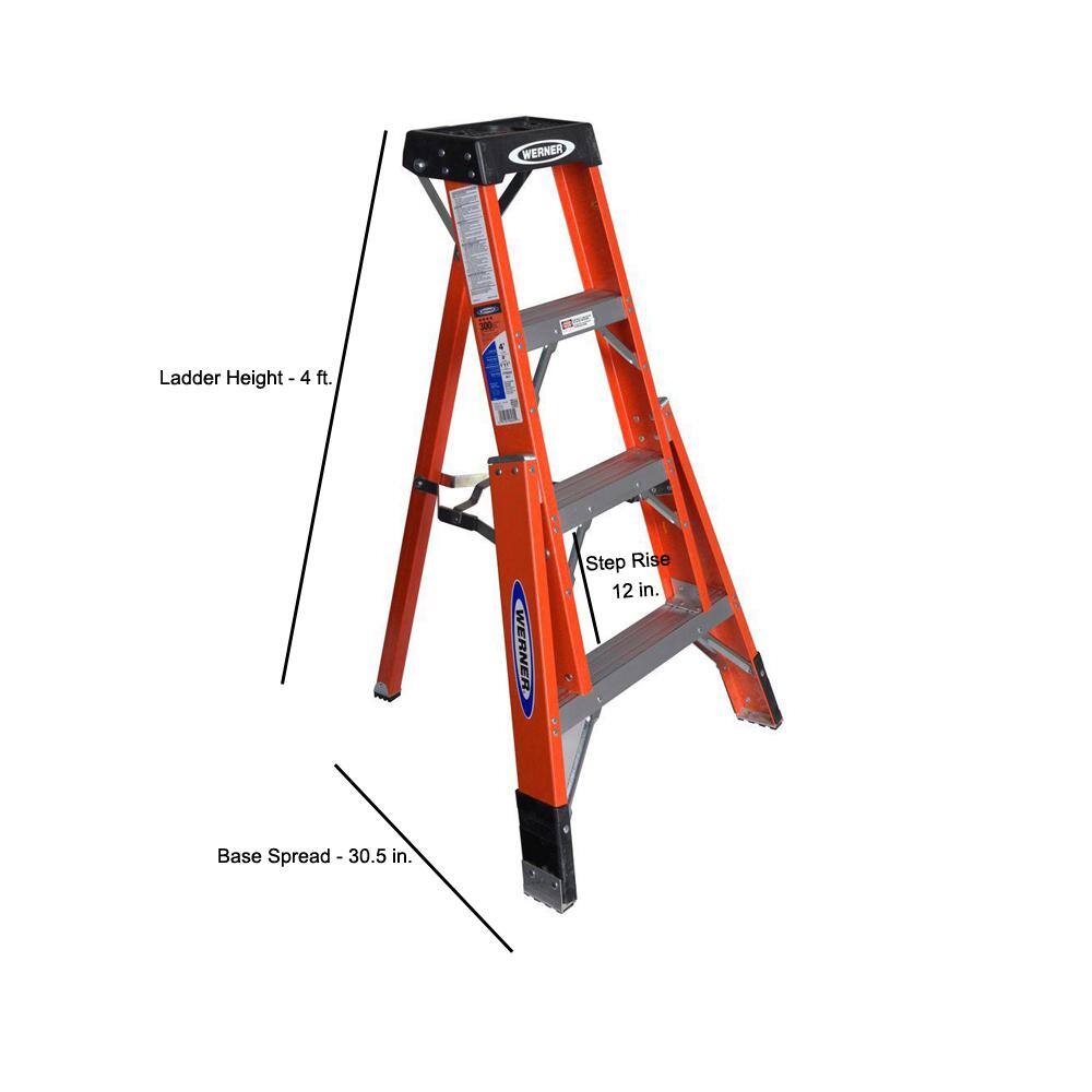 Werner 4 ft. Fiberglass Tripod Step Ladder with 300 lb. Load Capacity Type IA Duty Rating FTP6204