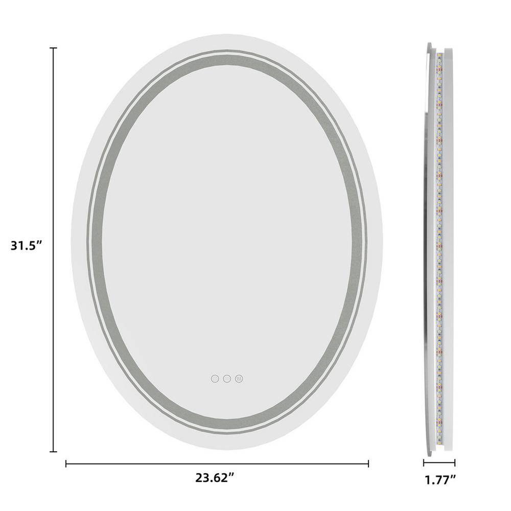 Wisfor 24 in. W x 32 in. H Large Oval Frameless Anti-Fog Wall Dimmable Backlit Dual LED Bathroom Vanity Mirror Makeup Shaving XMR-T28-728-U