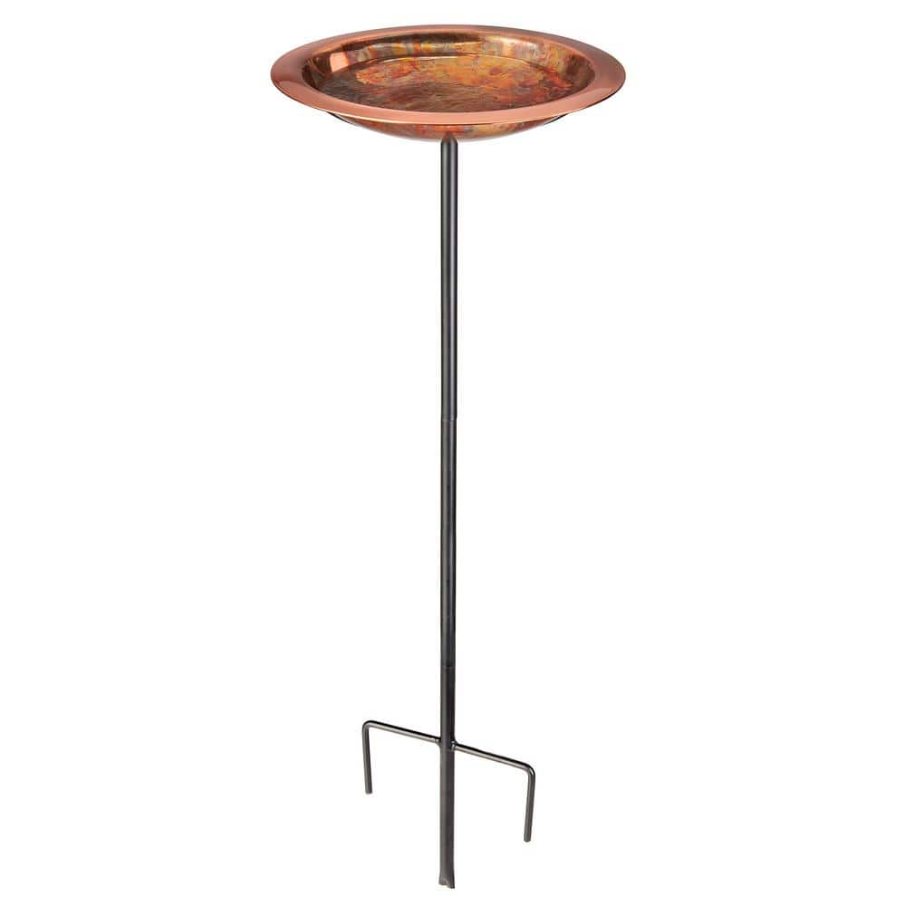 Good Directions Pure Copper Birdbath， Featuring a Hand-Applied Fired Finish and a Multi-Pronged Garden Pole BBG-3