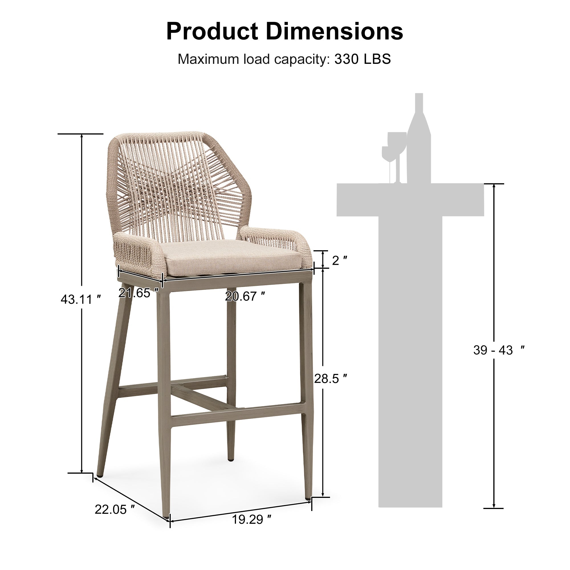OPEN BOX I PURPLE LEAF 2 Set Outdoor Bar Stool Chair Set, Modern Counter Height Bar Stool, Cushion Included