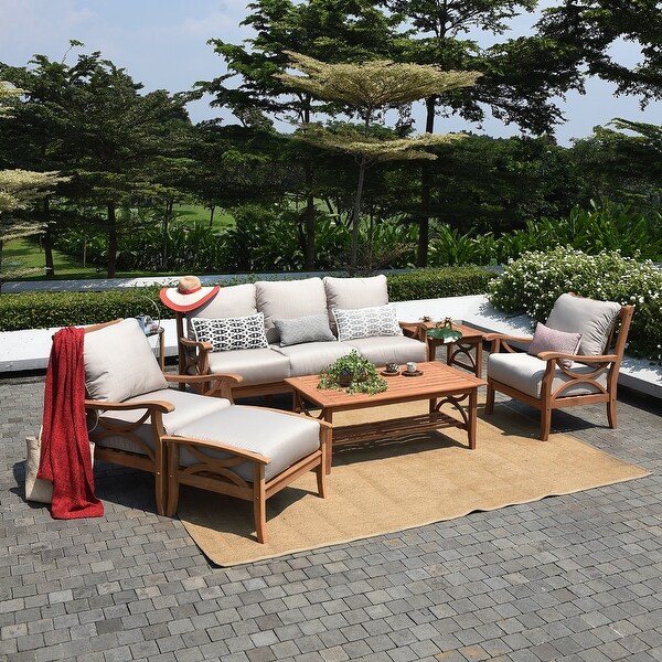 Cambridge Casual Lowell Teak Patio Ottoman with Cushion