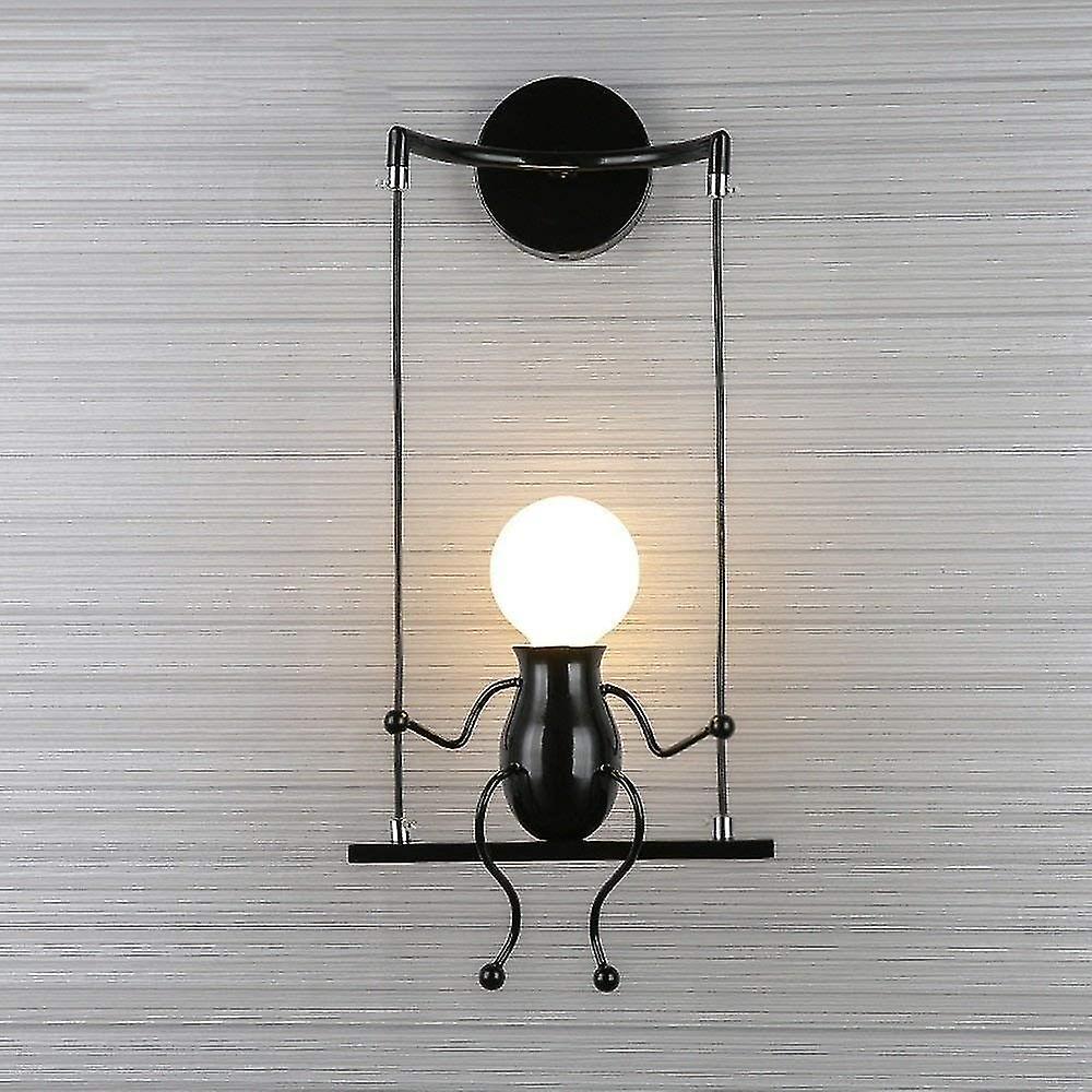 Simple Fashion Doll Swing Children Modern Wall Sconce Living Room Bedroom Creative Bedside Wall Light Holiday/wedding Gift (black)