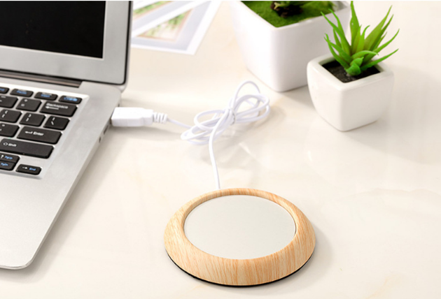 FAGINEY Heating Cup Pad， USB Cup Warmer Mat Office Tea Coffee Heater Pad Bright Wood Grain