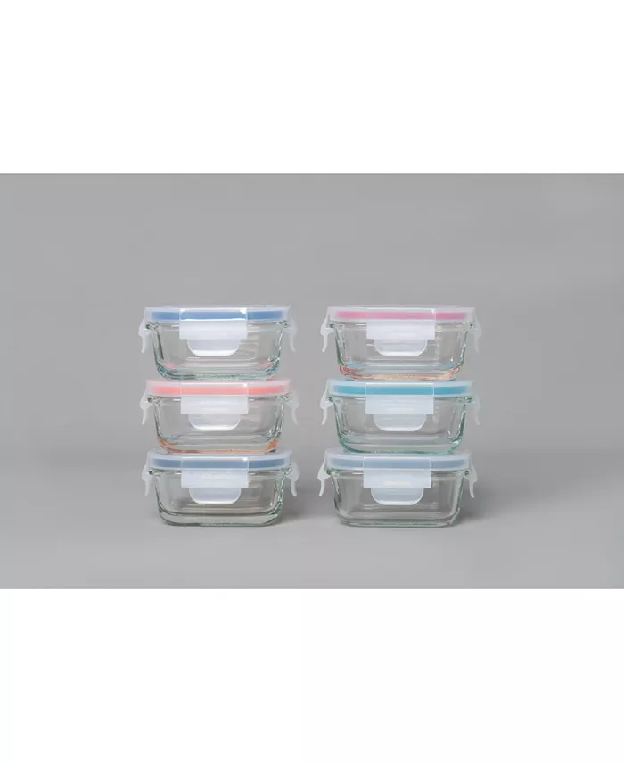 Genicook 12 Pc Rectangular Shape Borosilicate Glass Small Baby-Size Meal and Food Storage Containers Set