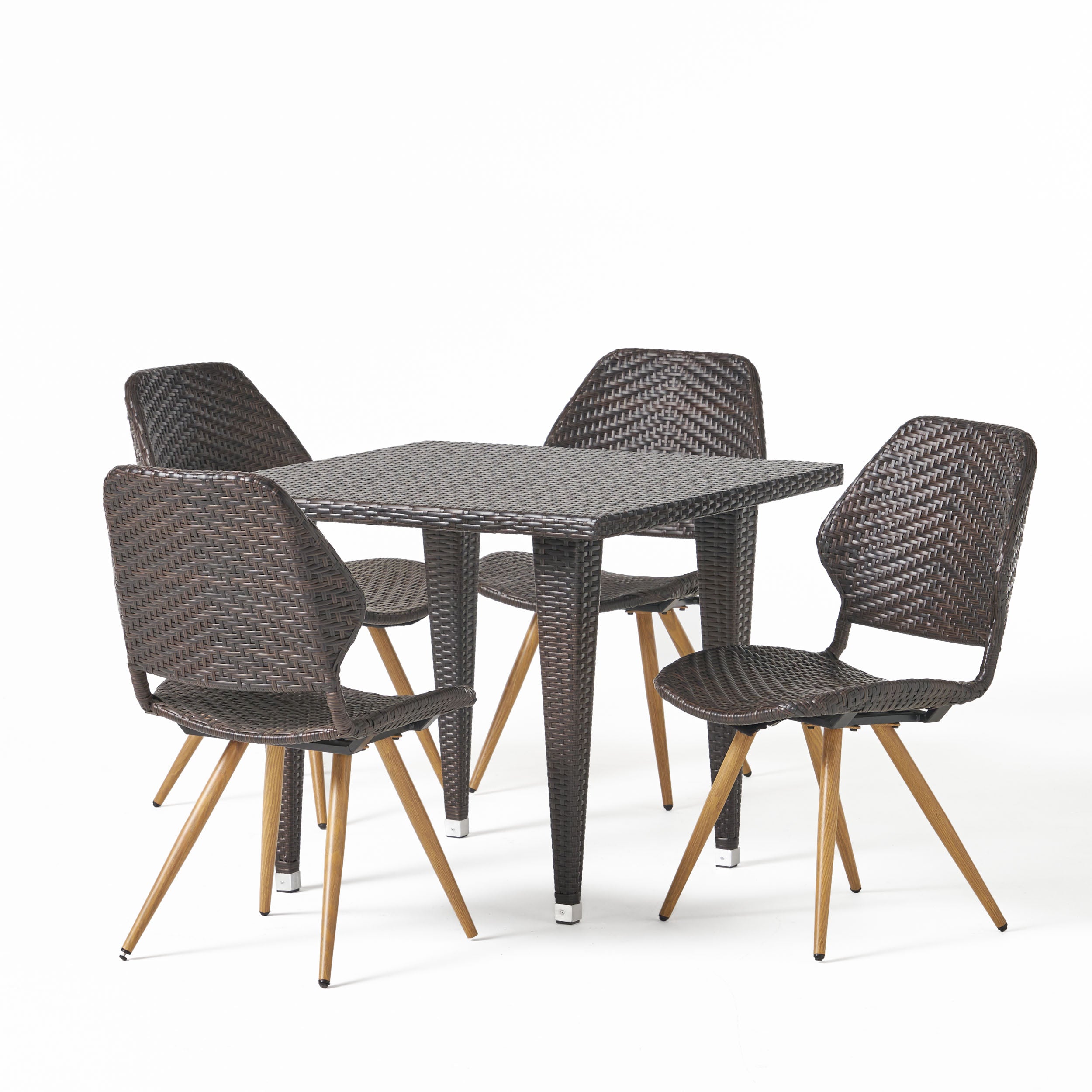 Aliza Outdoor 5 Piece Wicker Dining Set, Multibrown