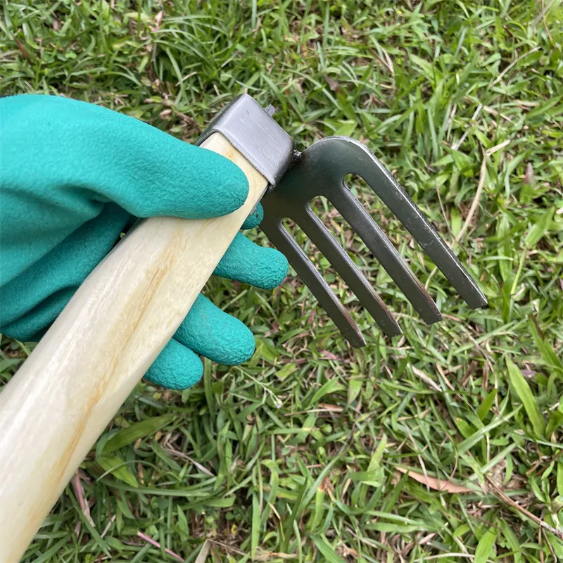 High Quality Carbon Steel Small Wooden Handle Four Tooth Planting Garden Tools Landscape Rake