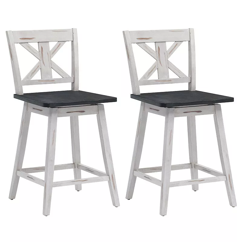 Set of 2 Swivel Counter Height Bar Stools with Solid Wood Legs - 24 Inches