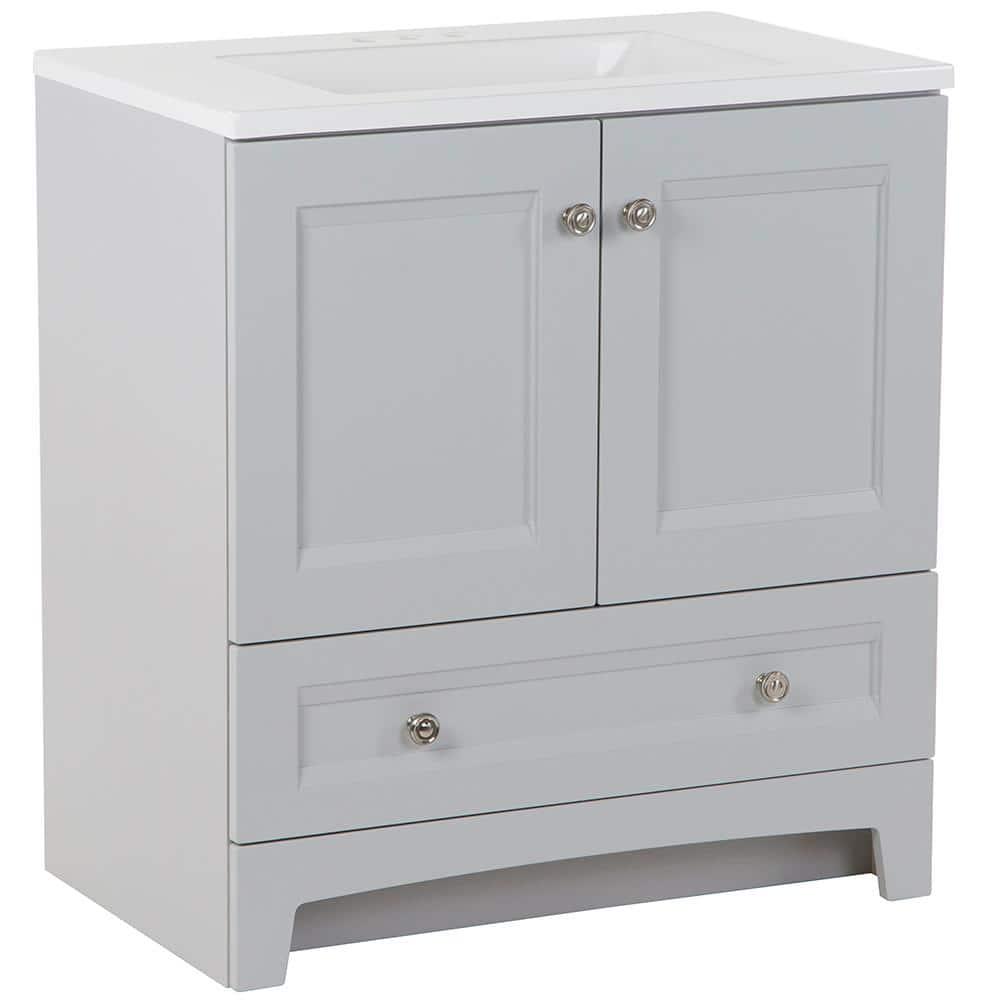 Glacier Bay Delridge 302 in W x 188 in D x 329 in H Freestanding Bath Vanity in Pearl Gray with White Cultured Marble Top