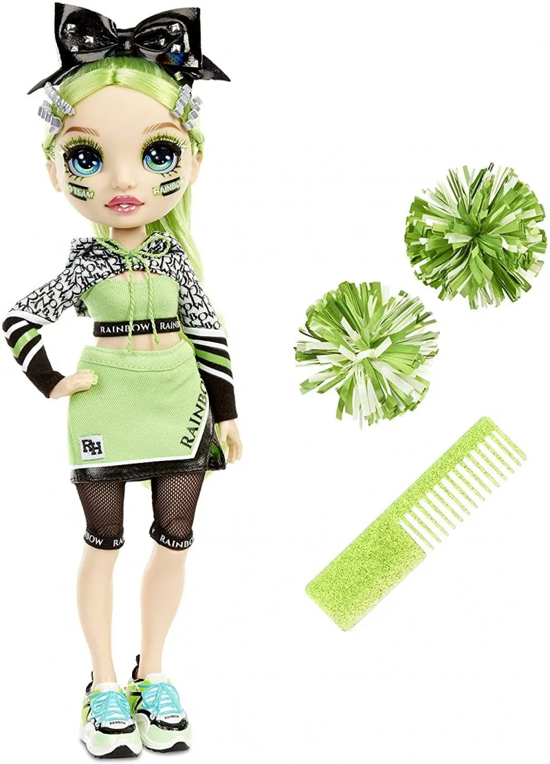 Rainbow High Cheer Jade Hunter Cheerleader Fashion Doll， 2 Pom