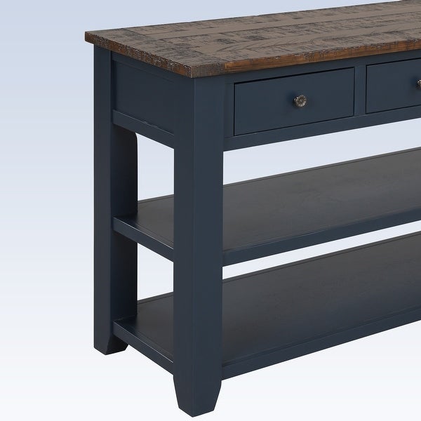 Modern Solid Pine Wood Top Console Table with Drawers and Shelves