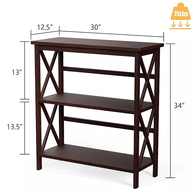 3-Tier Wooden Multi-Functional X-Design Etagere Storage Bookshelf