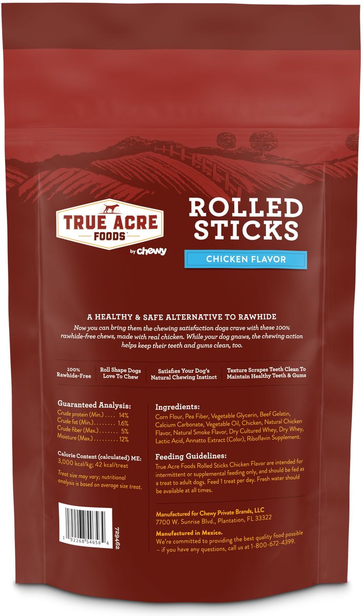 True Acre Foods Rawhide-Free Rolled Sticks Chicken Flavor Dog Treats