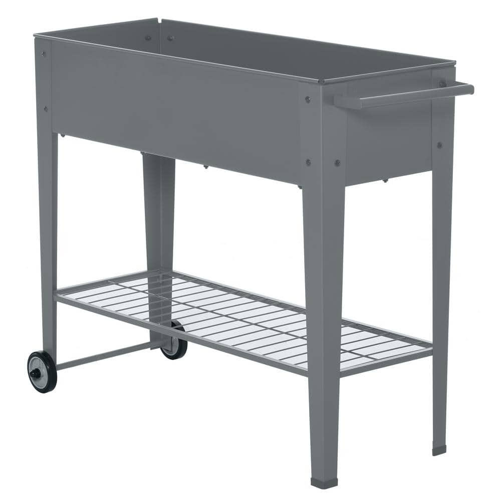 Outsunny Grey Metal Raised Garden Bed Elevated with 2 Wheels and Water Drainage Hole 845-384GY