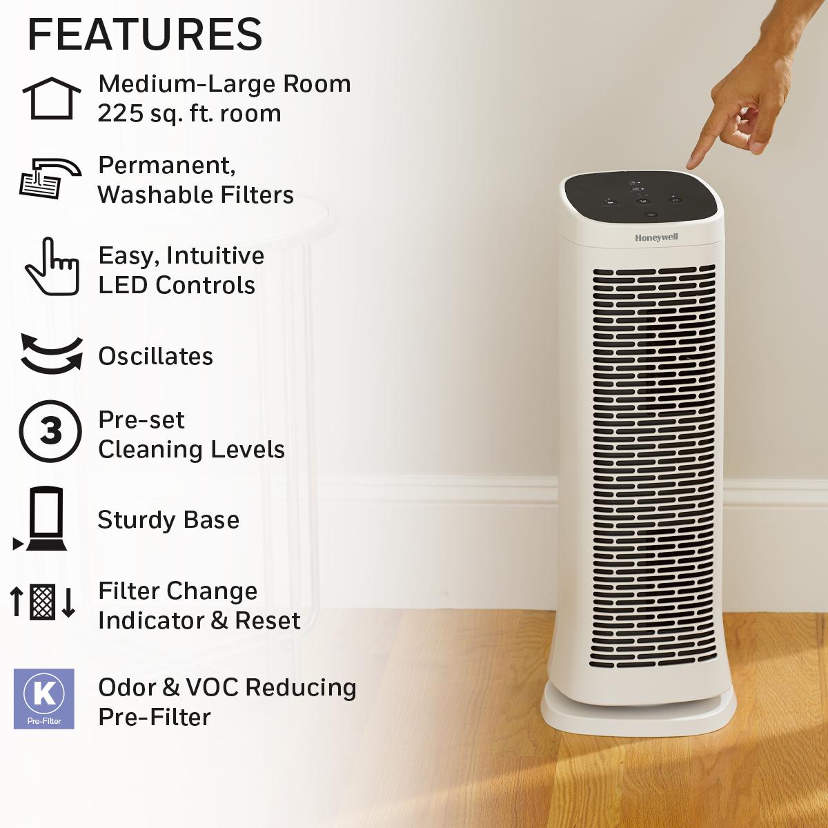 Honeywell Air Genius 3 Air Purifier， Medium-Large Rooms (225 sq.ft)， HFD300， White