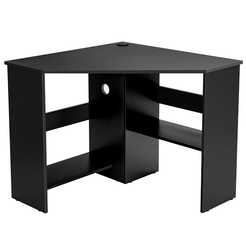 Corner Computer Desk Triangle Writing Workstation with Storage Shelf