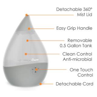 Crane 0.5 Gal. Droplet Ultrasonic Cool Mist Humidifier for Small to Medium Rooms up to 250 sq. ft. - Grey EE-5302GR