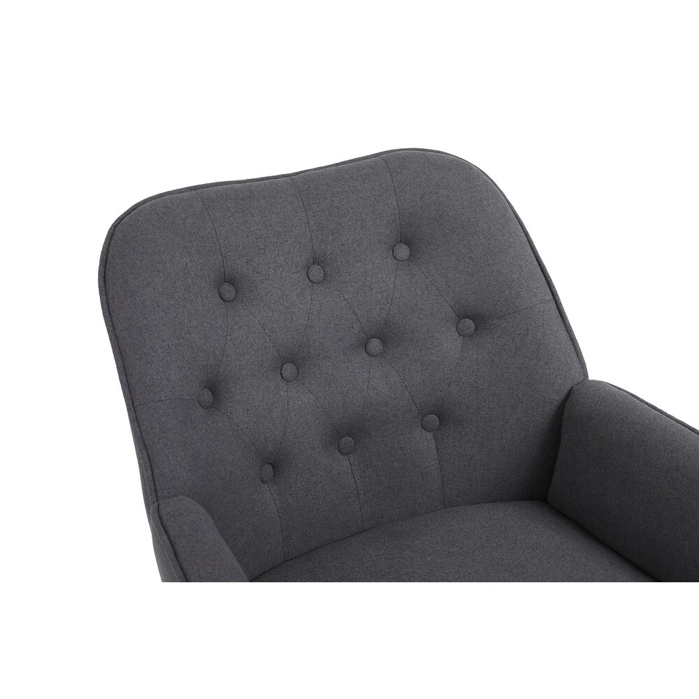 Modern Sloped Arms Armchair Dark Gray Velvet Barrel Chair Lounge Chairs Button Tufted Dining Desk Chairs Single Sofa Side Chairs