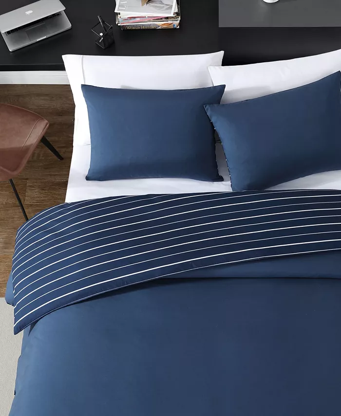 Nautica Longdale Solid Stripe Brushed Microfiber 2 Piece Duvet Cover Set， Twin