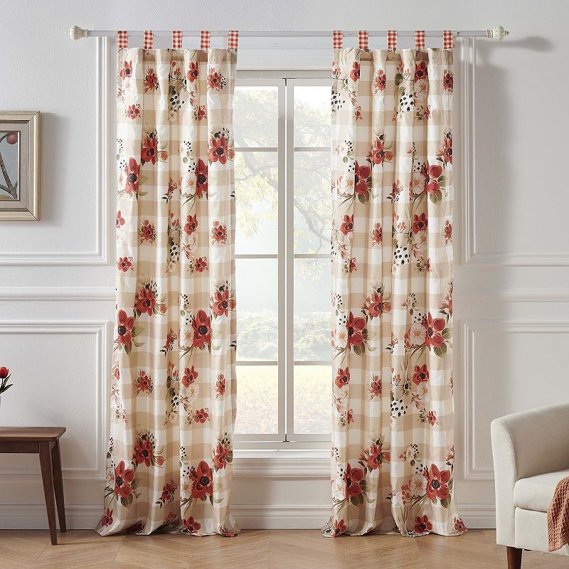 Greenland Home Wheatly Farmhouse Gingham Curtain Panels (Set of 2) with Tiebacks， 84-inch L