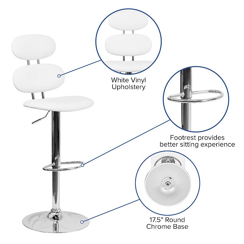 Emma and Oliver White Vinyl Adjustable Height Barstool with Ellipse Back