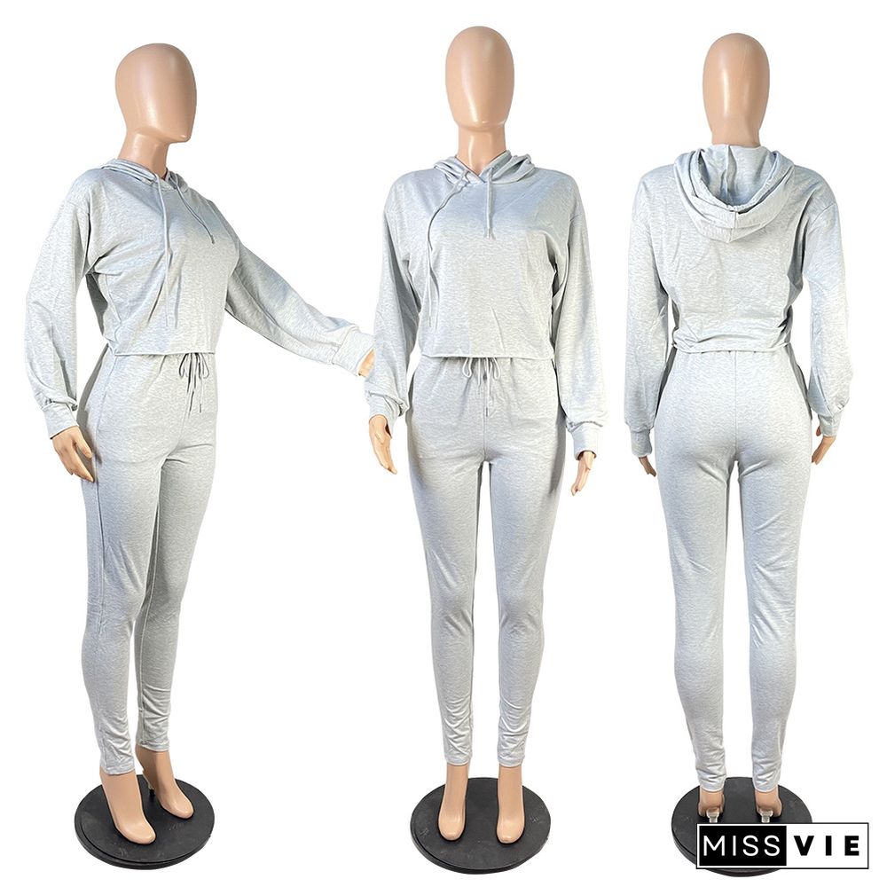 Women Long Sleeve Hoodie Crop Top+Jogger Pants Sport Suit