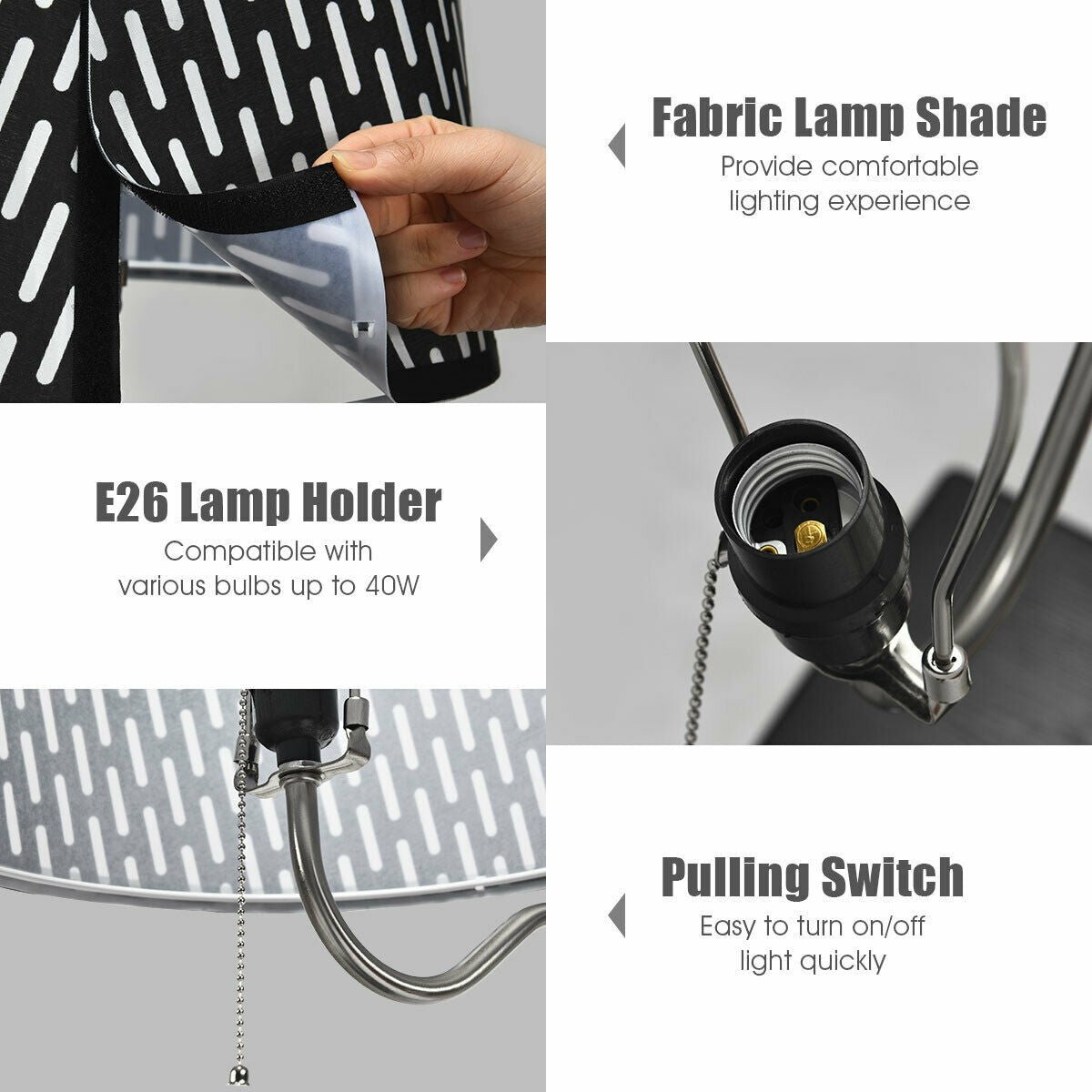 Floor Lamp, Swing Arm Lamp w/Shade Built in End Table Includes 2 USB Ports (Black Shade)