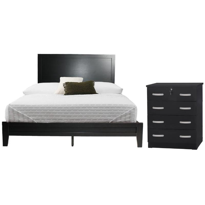 Home Square 2-Piece Set with Queen Platform Bed & Dresser with Lock in Black