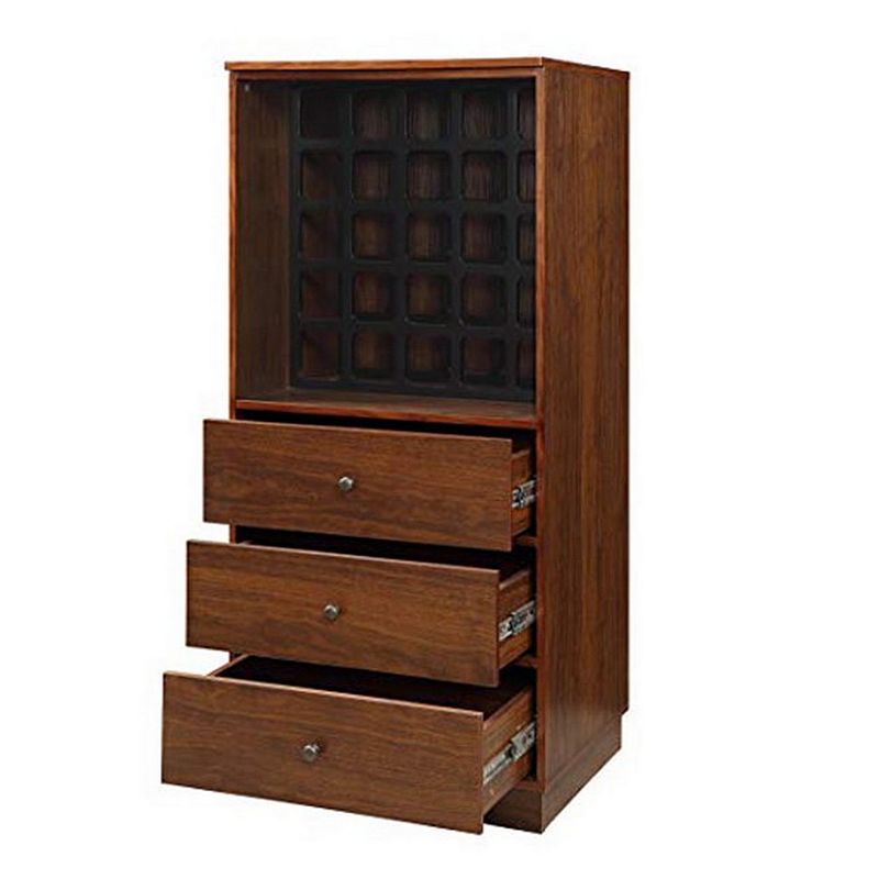 Wooden Wine Cabinet with Wine Bottle Rack and Three Drawers， Brown and Black