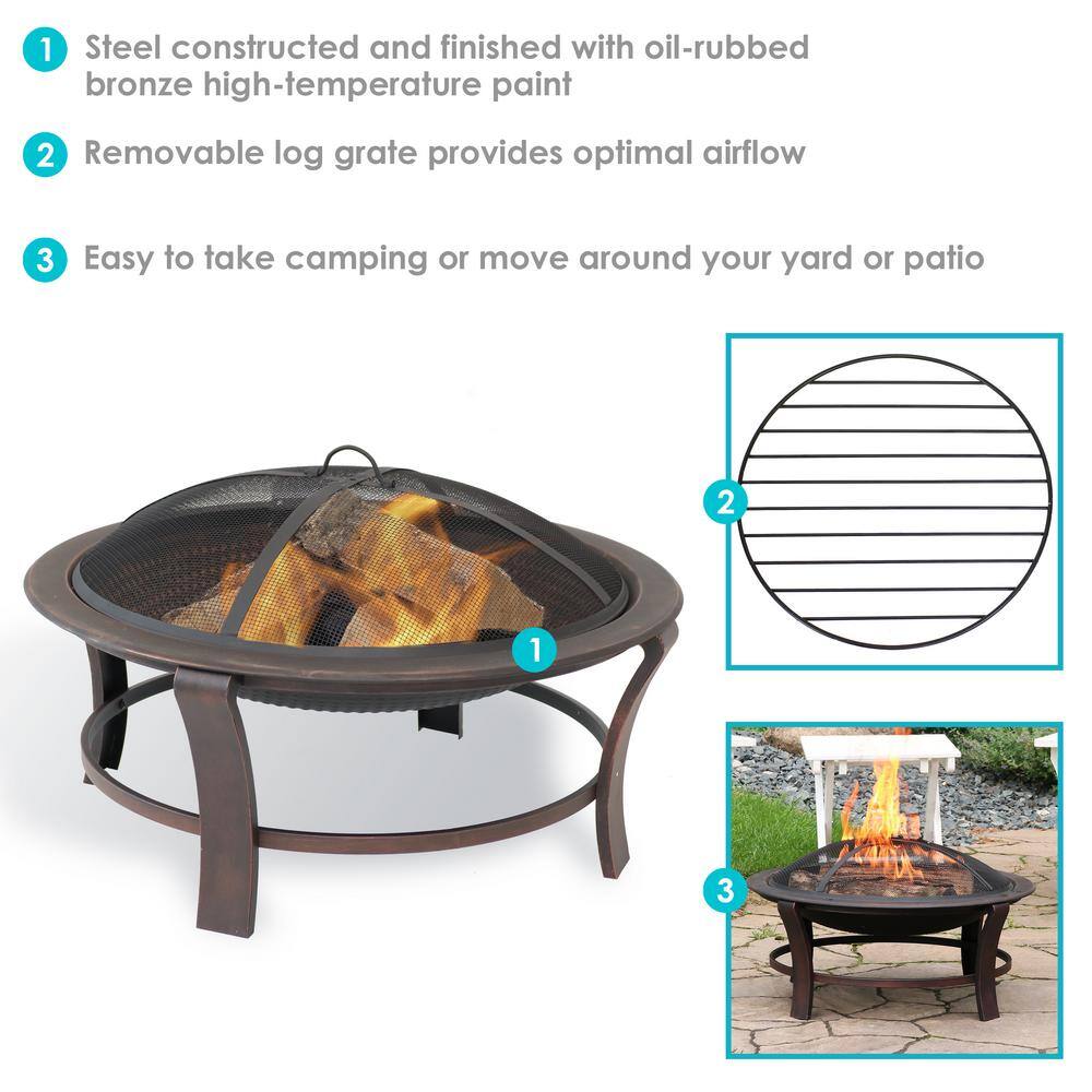 Sunnydaze Decor 17 in. H. Steel Elevated Outdoor Fire Pit Bowl with Spark Screen NB-567