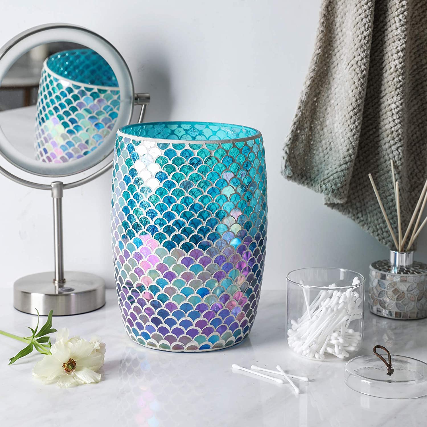 Bathroom Wastebasket | Mosaic Glass Decoration | Bathroom Decor | Bathroom Accessory