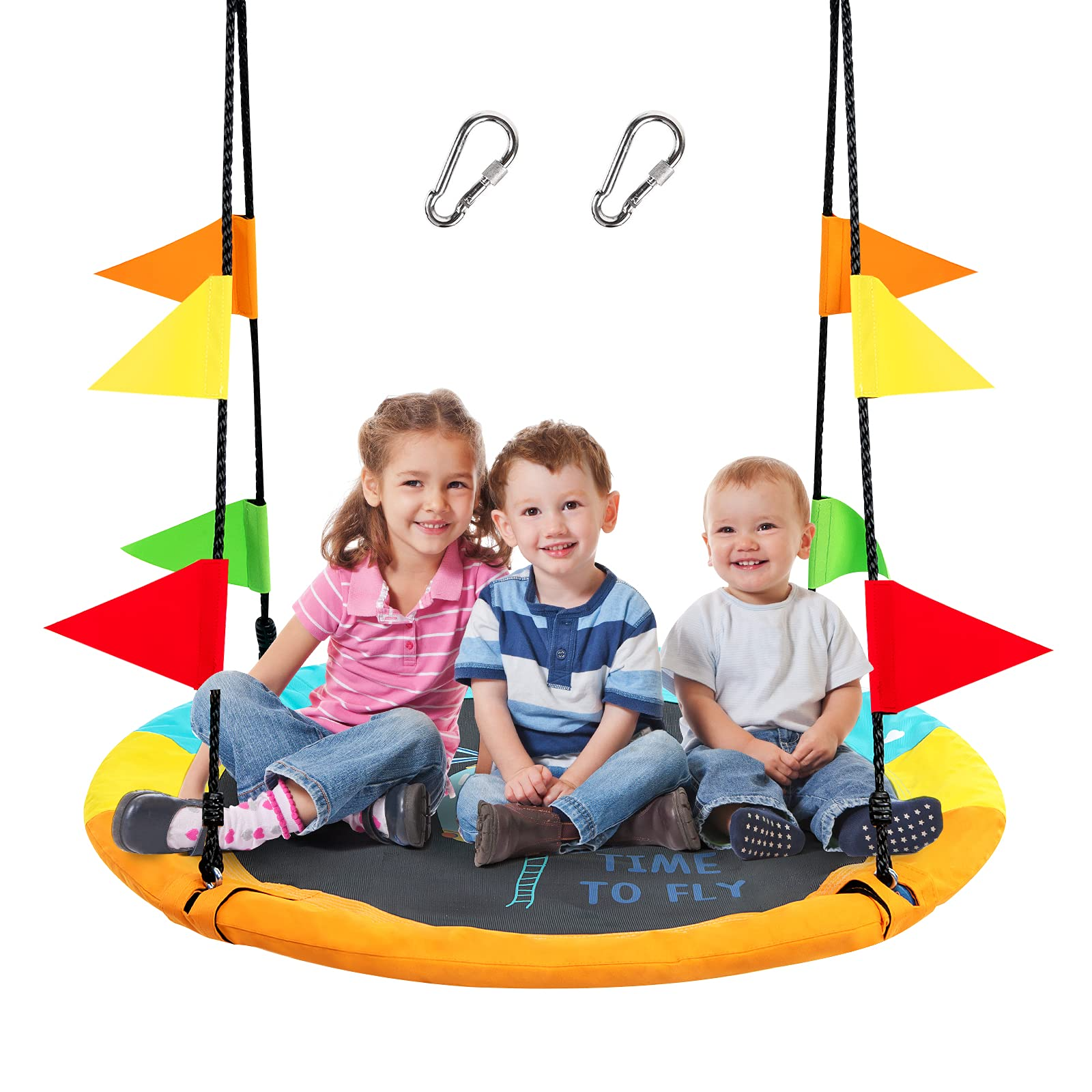 Costzon 40 Inch Saucer Tree Swing, Kids Indoor/Outdoor Large Round Swing w/ Hanging Straps