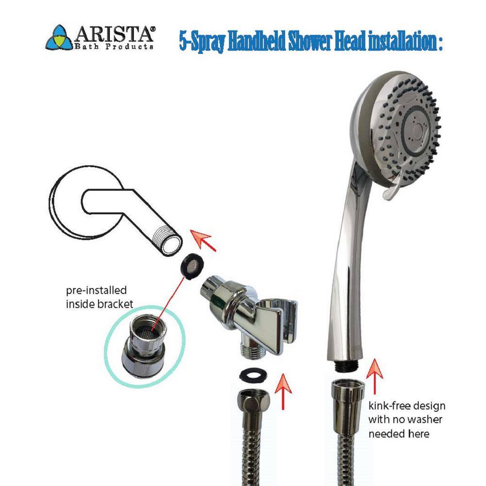 ARISTA 5-Spray Patterns 2.0 GPM 4 in. Wall Mount Single Handheld Shower Head in Brushed Nickel SH8453-BN