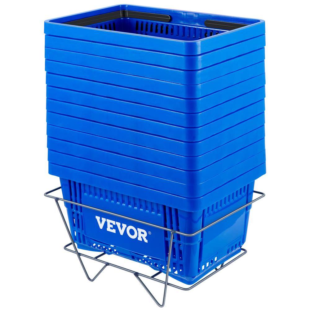 VEVOR Shopping Baskets 16.9 in. x 11.8 in. x 8.7 in. Blue Store Baskets with Plastic Handle and Iron Stand (Set of 12) SLSBGWLDZJL12AFKEV0