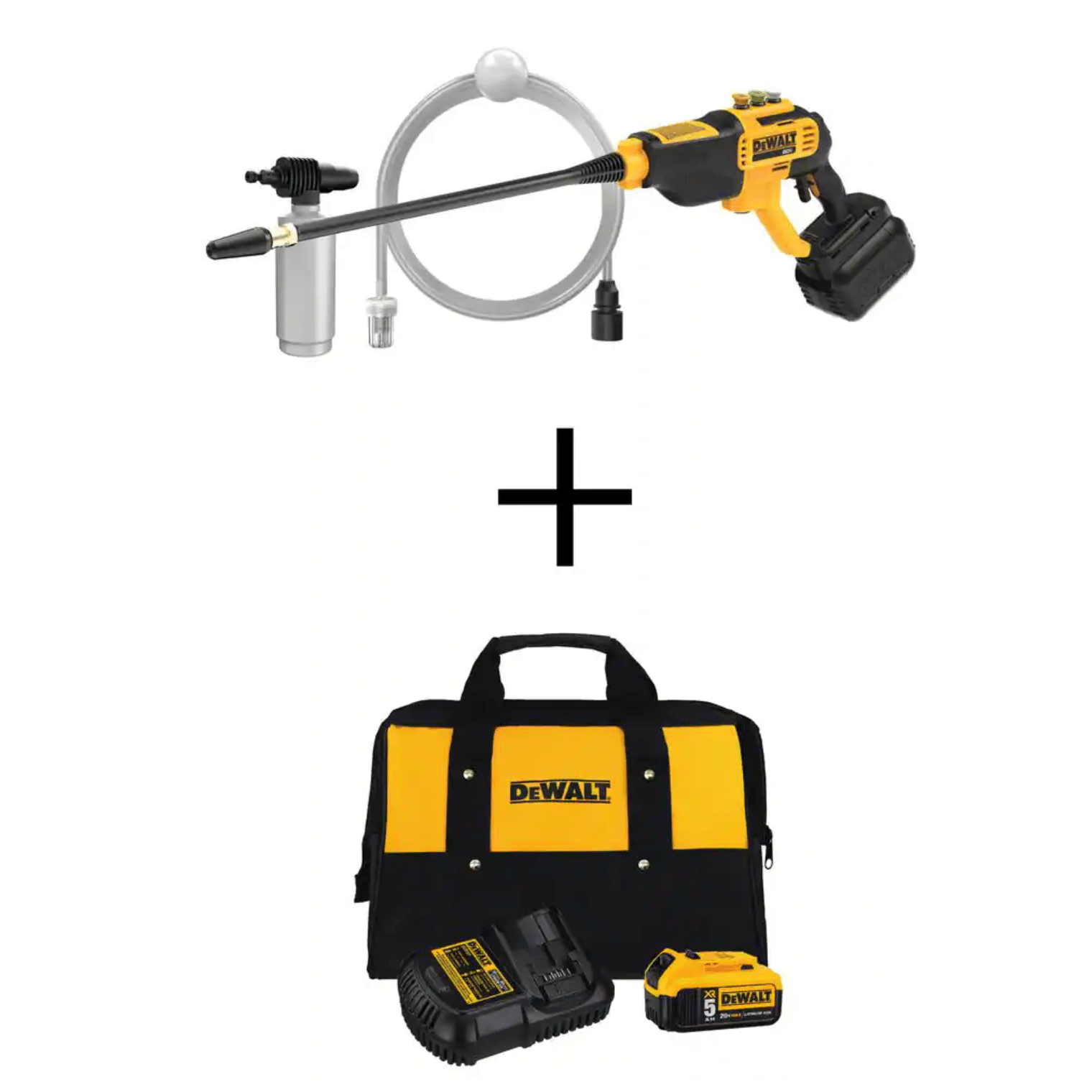 Dewalt 550PSI， 1.0GPM Cold Water Cordless Electric Power Cleaner with 20V 5.0Ah Battery， Charger and Tool Bag