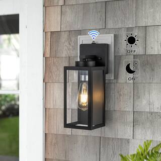 C Cattleya 1-Light Matte Black Dusk to Dawn Hardwired Outdoor Wall Lantern Sconce with Clear Tempered Glass (2-Pack) CA2240-2W