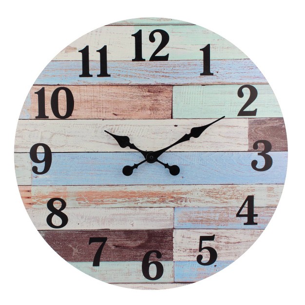 Coastal Worn Wood Wall Clock Blue white Stonebriar Collection