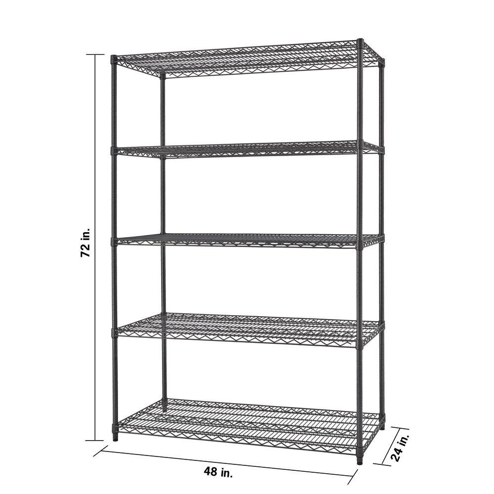 TRINITY PRO Black 5-Tier Steel Wire Garage Storage Shelving Unit (48 in. W x 72 in. H x 24 in. D) TBFPBA-0926