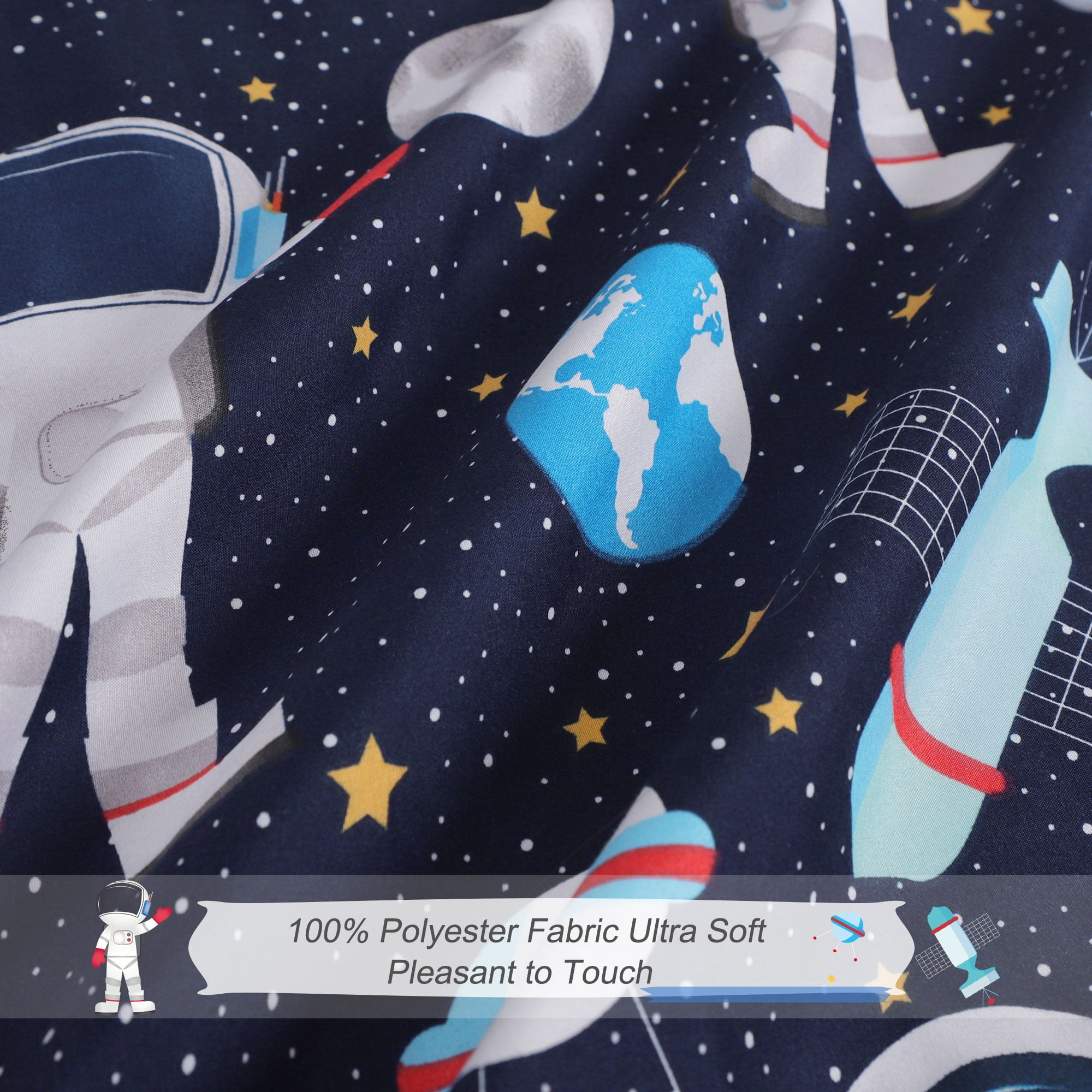 PiccoCasa French Traditional Blue Space Astronaut Series Polyester Comforters， Twin， Reversible Washable 4 Count