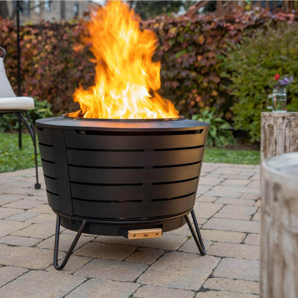 TIKI 25 in. Black Metal Patio Fire Pit 111900168