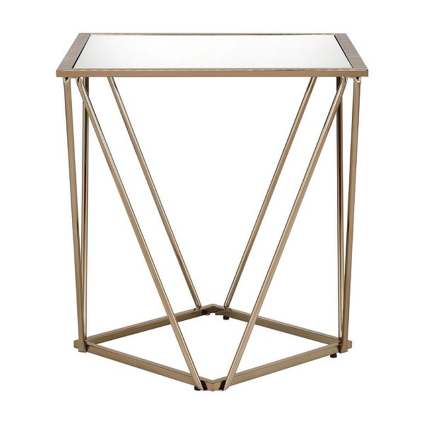 Square Mirrored End Table with Metal Base in Champagne Gold Finish