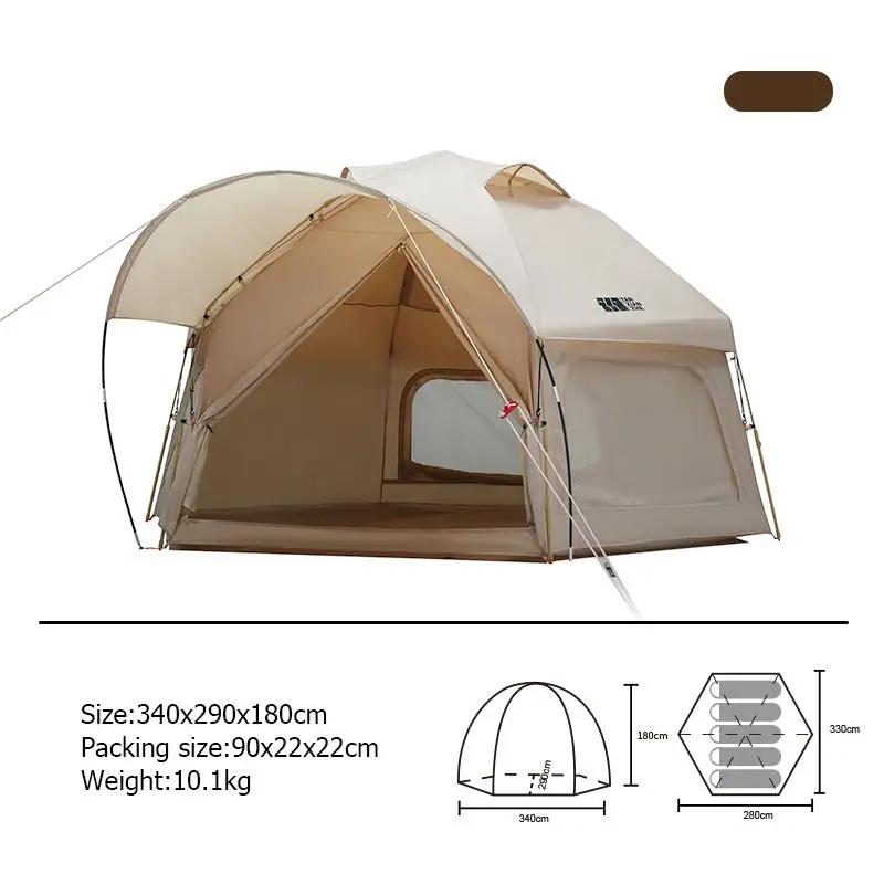 Camping automatic tent Large space rainproof and windproof double layered hexagonal dome portable folding hiking tent