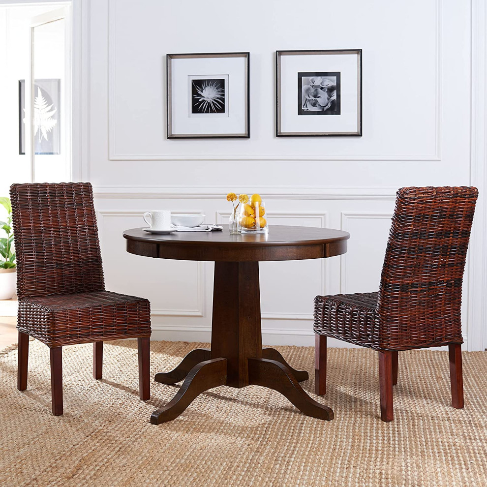 Set of 2 Armless Dining Chair  Woven Design With Wooden Legs   Tropical   Dining Chairs   by Declusia  Houzz