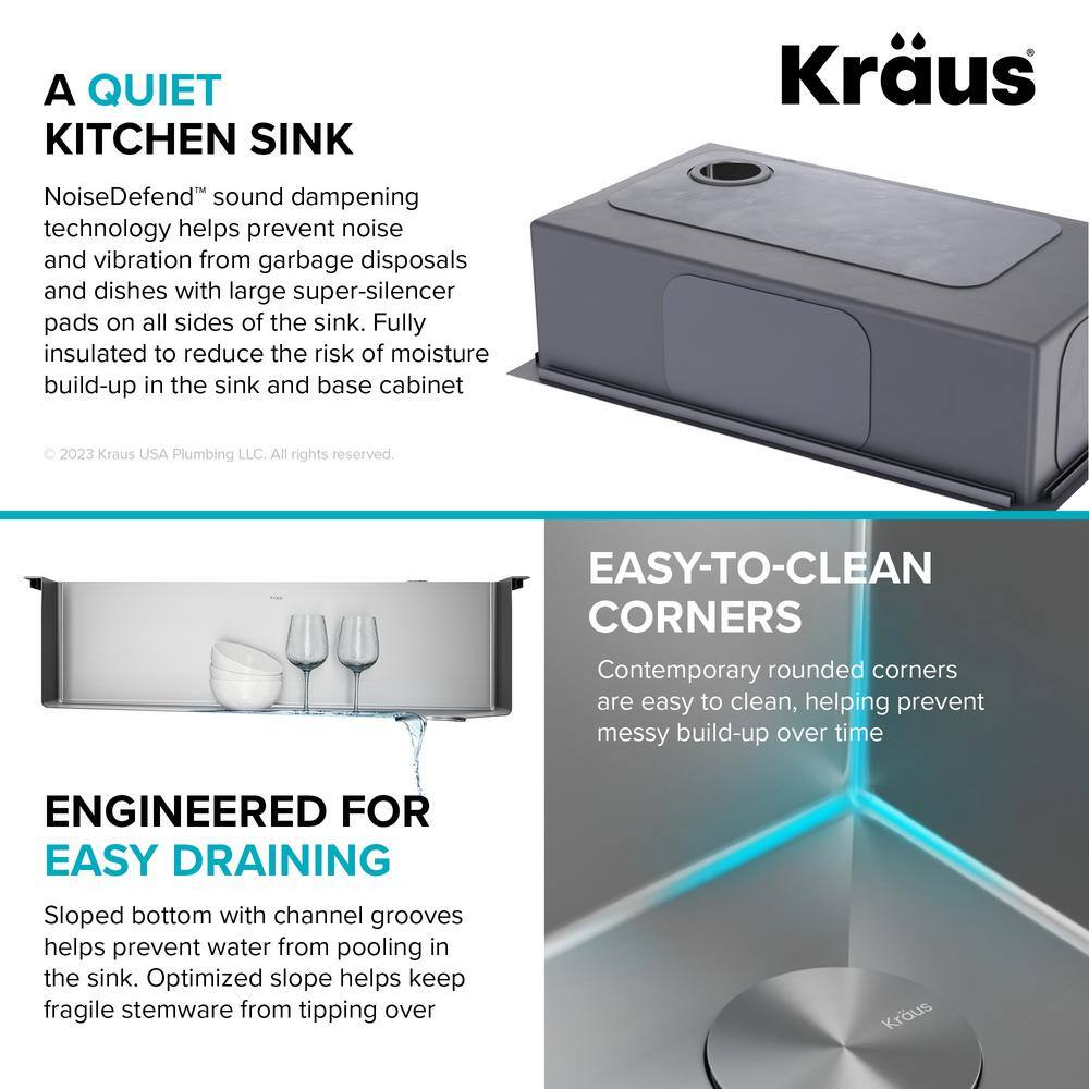 KRAUS Loften UndermountDrop-In Stainless Steel 33 in. 1-Hole Single Bowl Kitchen Sink KHT410-33