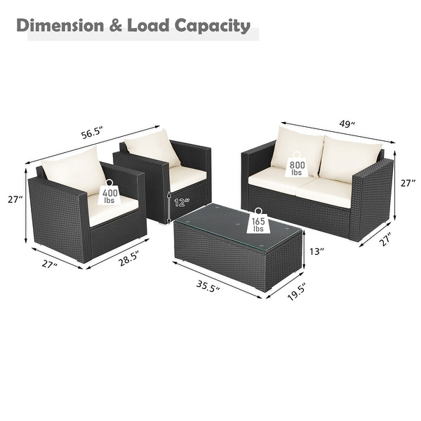 Gymax 4PCS Rattan Patio Conversation Set Outdoor Furniture Set w/