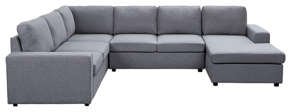 Bowery Hill Contemporary Fabric 6 Seat Reversible Sectional Sofa Chaise in Gray   Transitional   Sectional Sofas   by Homesquare  Houzz