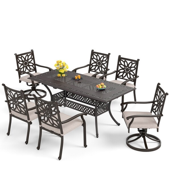 MAISON ARTS 7Piece Cast Aluminum Patio Dining Set with Expandable Rectangular Table and 6 Cast Aluminum Chairs