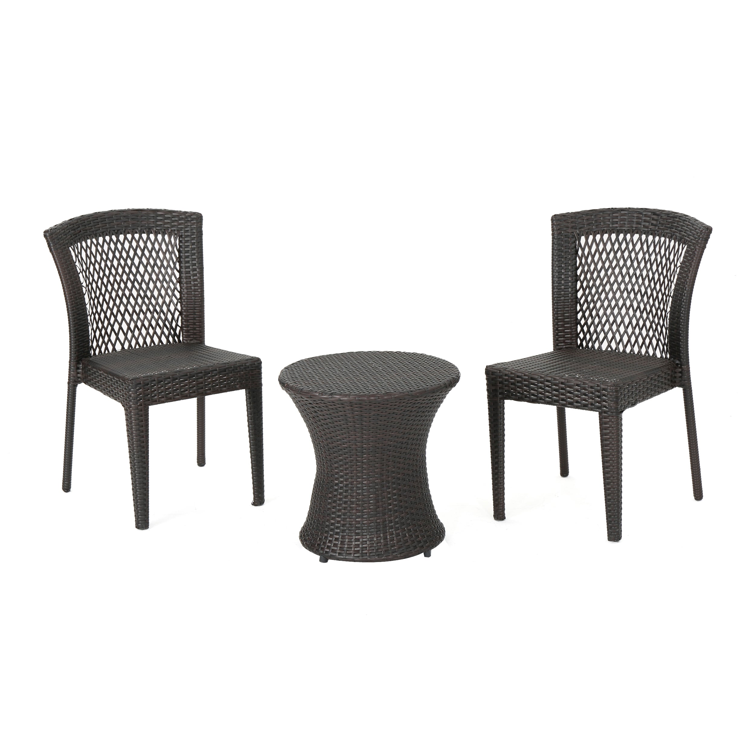 Capella Outdoor 3 Piece Multi-brown Wicker Stacking Chair Chat Set