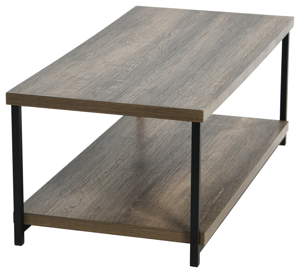 Jamestown Rectangular Coffee Table  Storage Shelf Ashwood Rustic  Black Metal   Transitional   Coffee Tables   by Household Essentials  Houzz